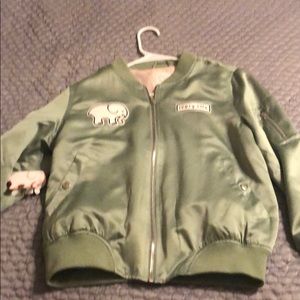 Ivory Ella green satin bomber jacket